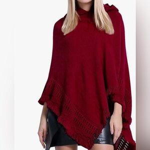 MIXIT Deep Red Hooded Sweater Poncho